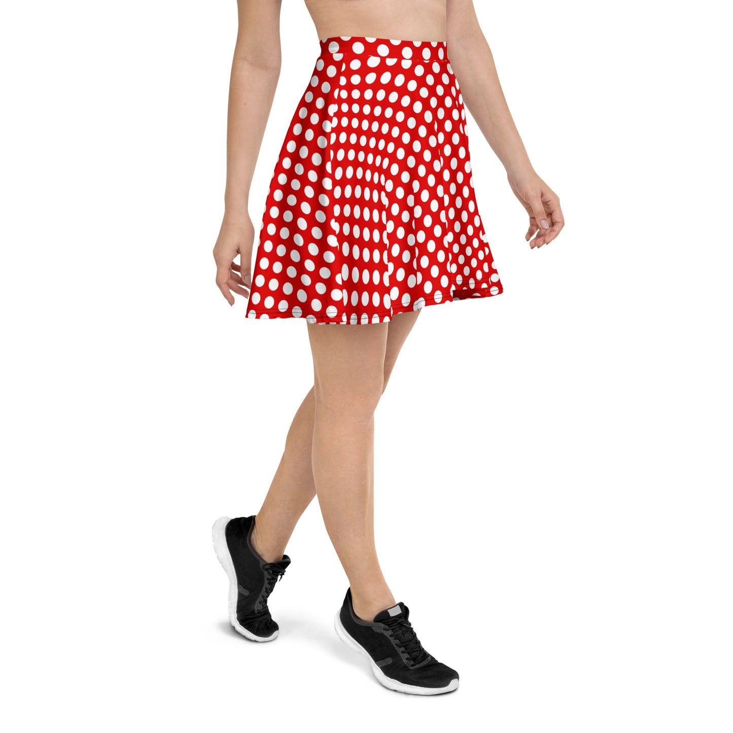 side angle of polka dot skater skirt detail