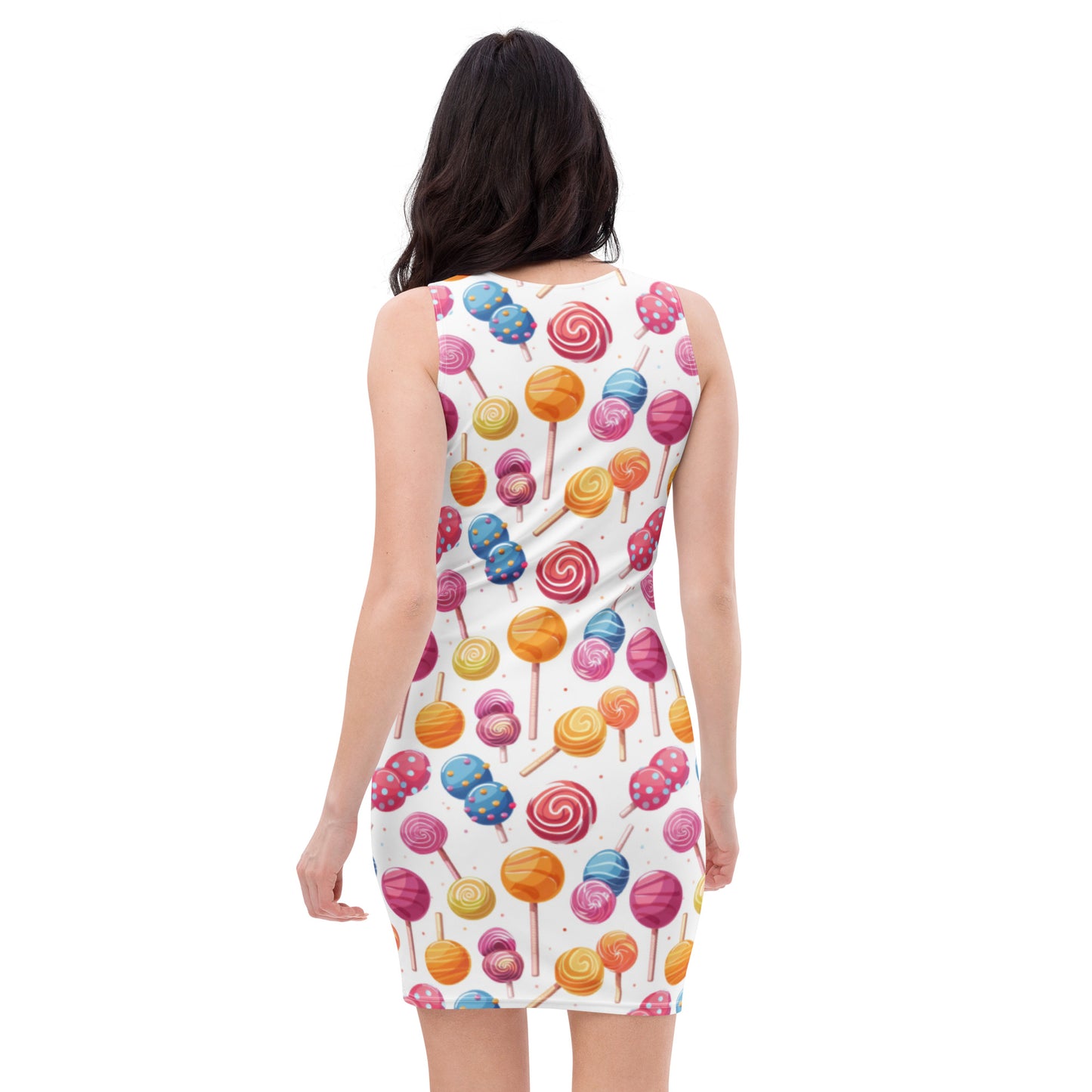 stretch bodycon dress candy graphic all-over-print