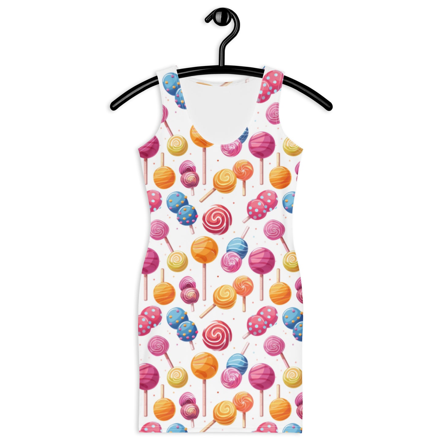 candy print bodycon dress lollipop pattern front view