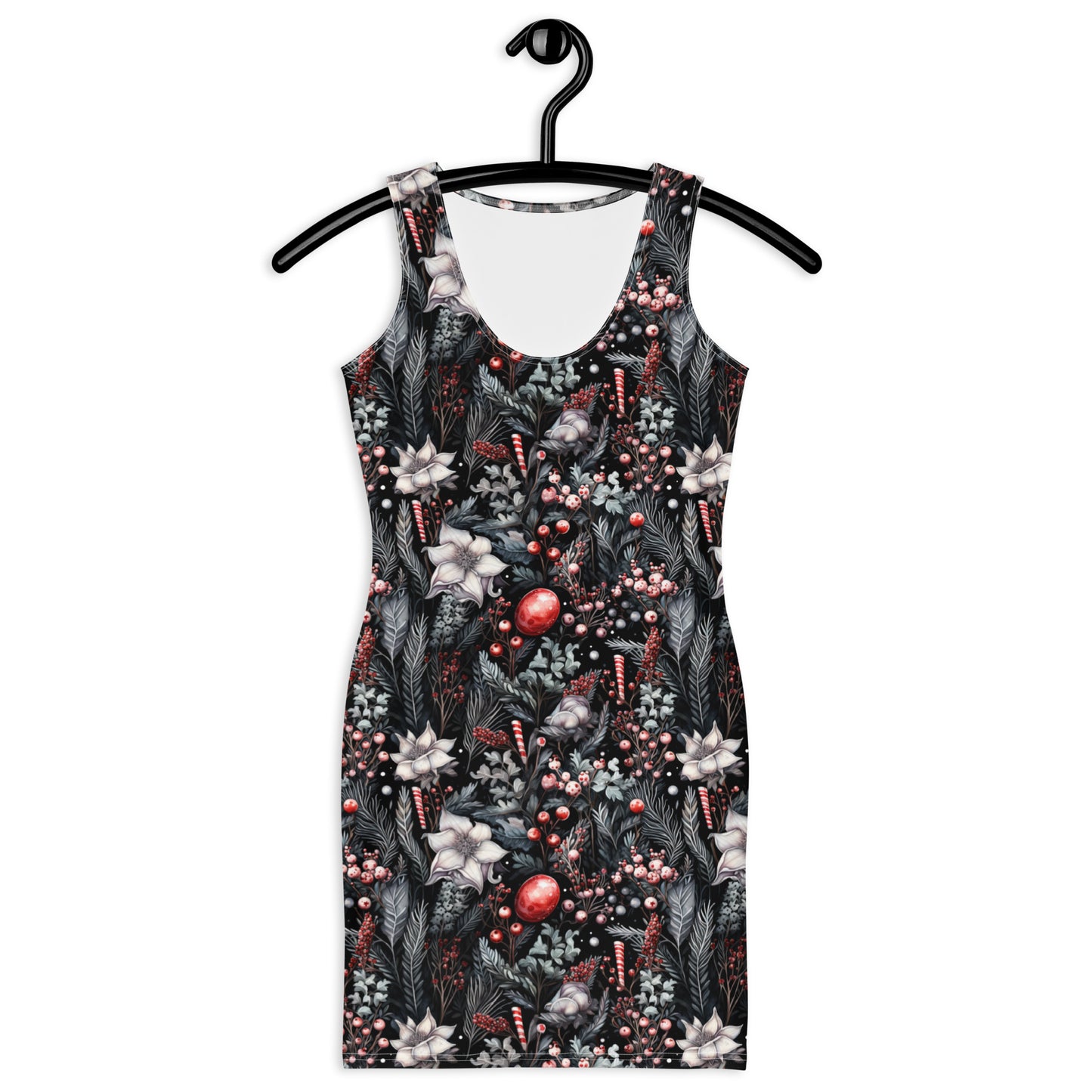 Gothic Christmas femboy bodycon dress with red roses and skull print
