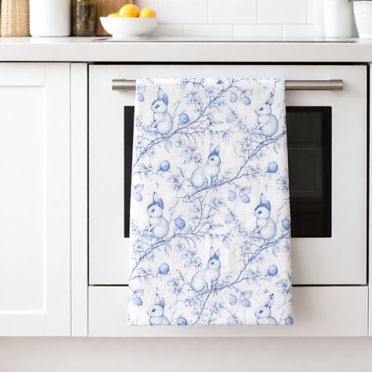 Blue Toile Easter Bunny Kitchen Tea Towel EAHT12