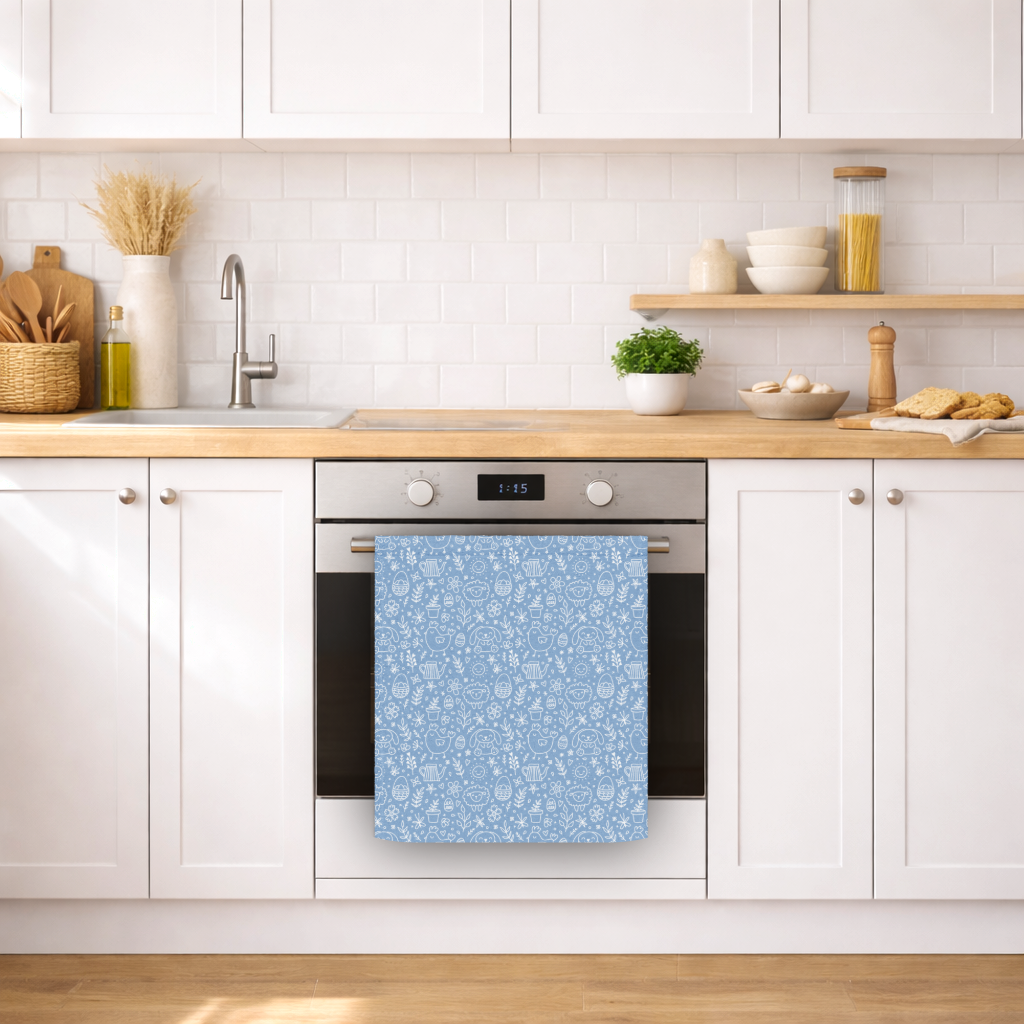 Blue Easter Doodle Kitchen Tea Towel ESHT31