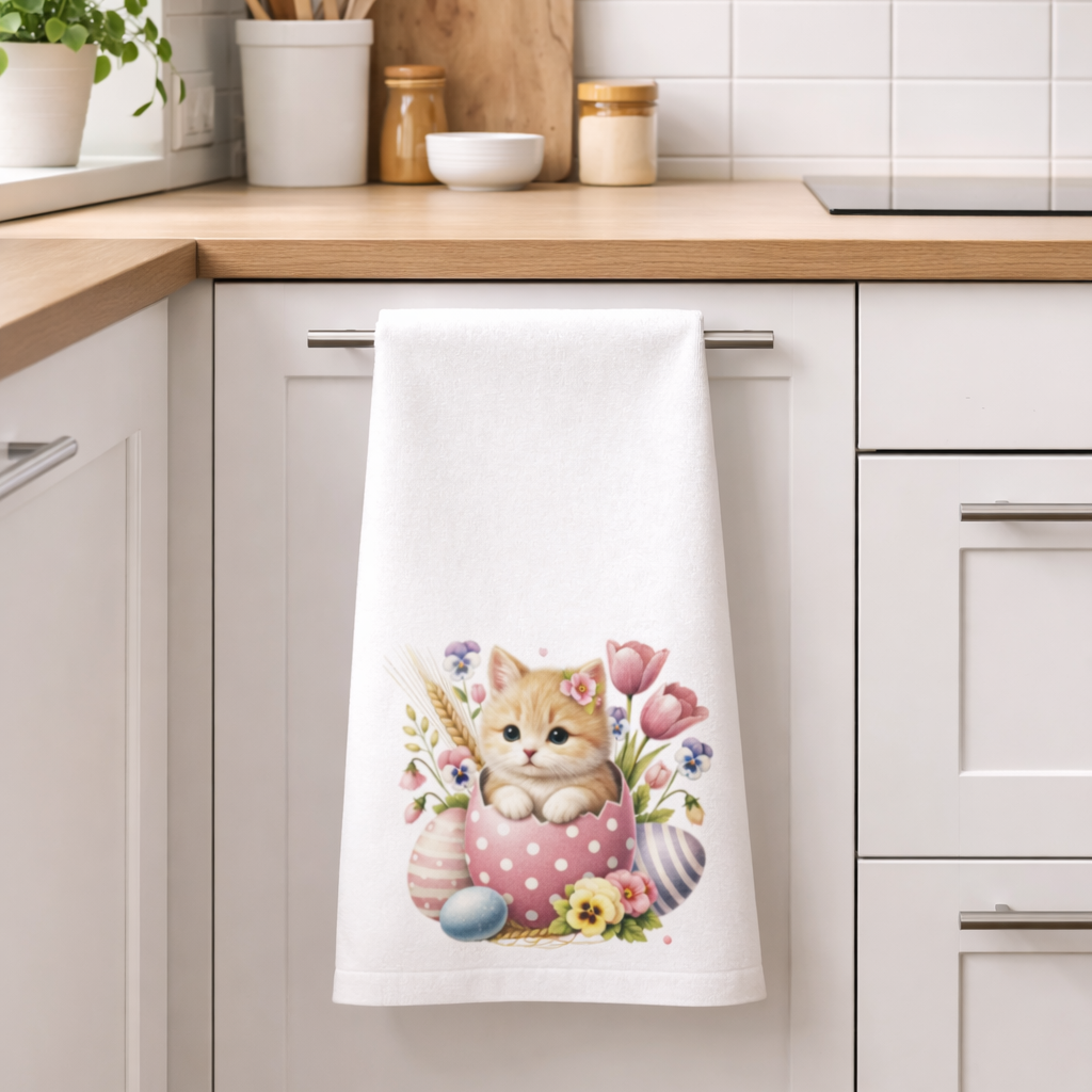 Cute Easter Kitten Kitchen Tea Towel EAHT05