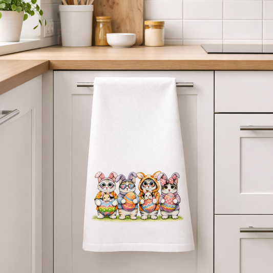 Cute Easter Cats Kitchen Tea Towel EAHT09