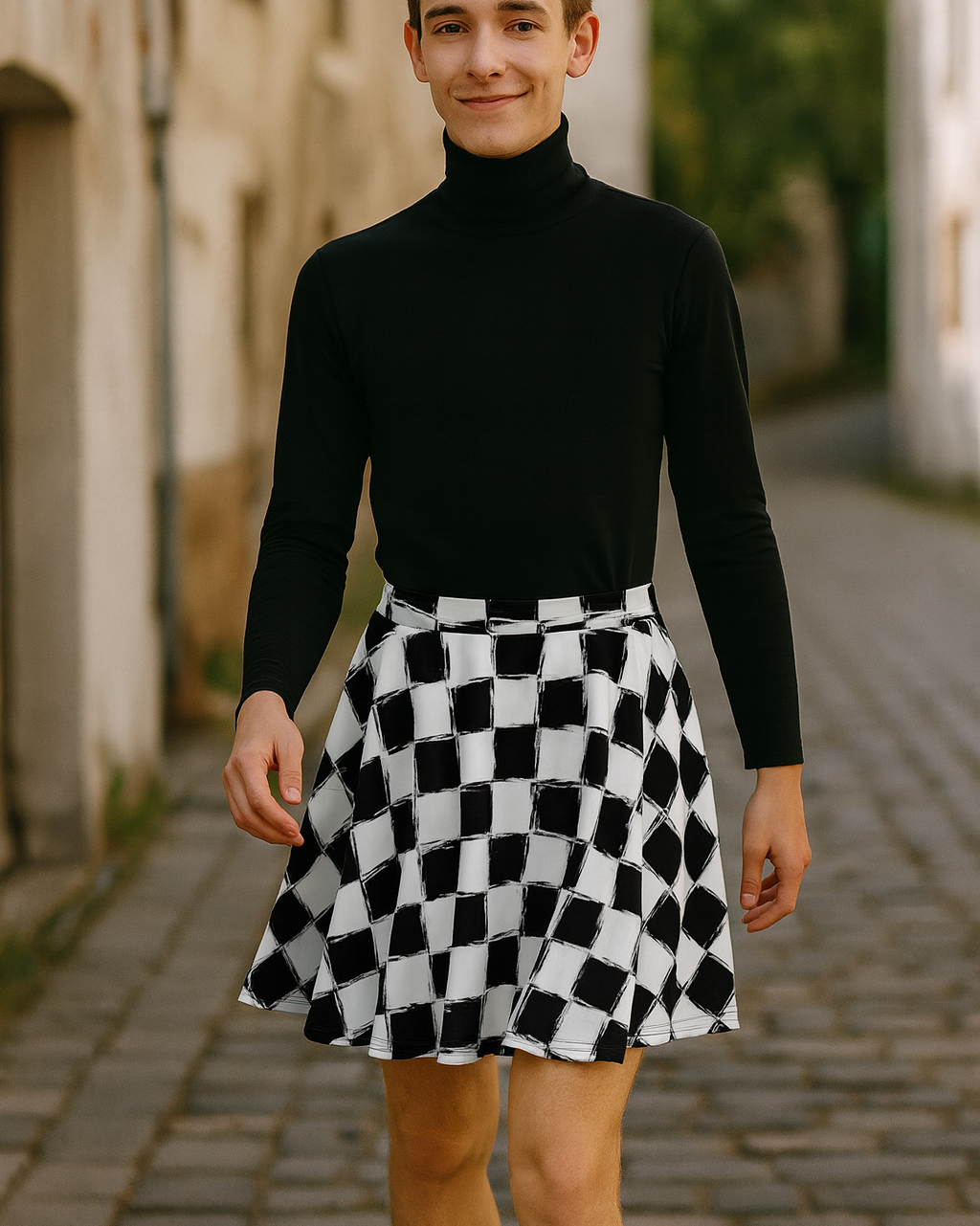 unisex femboy checker skirt black and white print