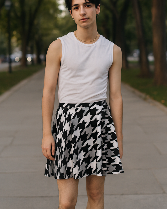 unisex femboy houndstooth skirt black and white pattern