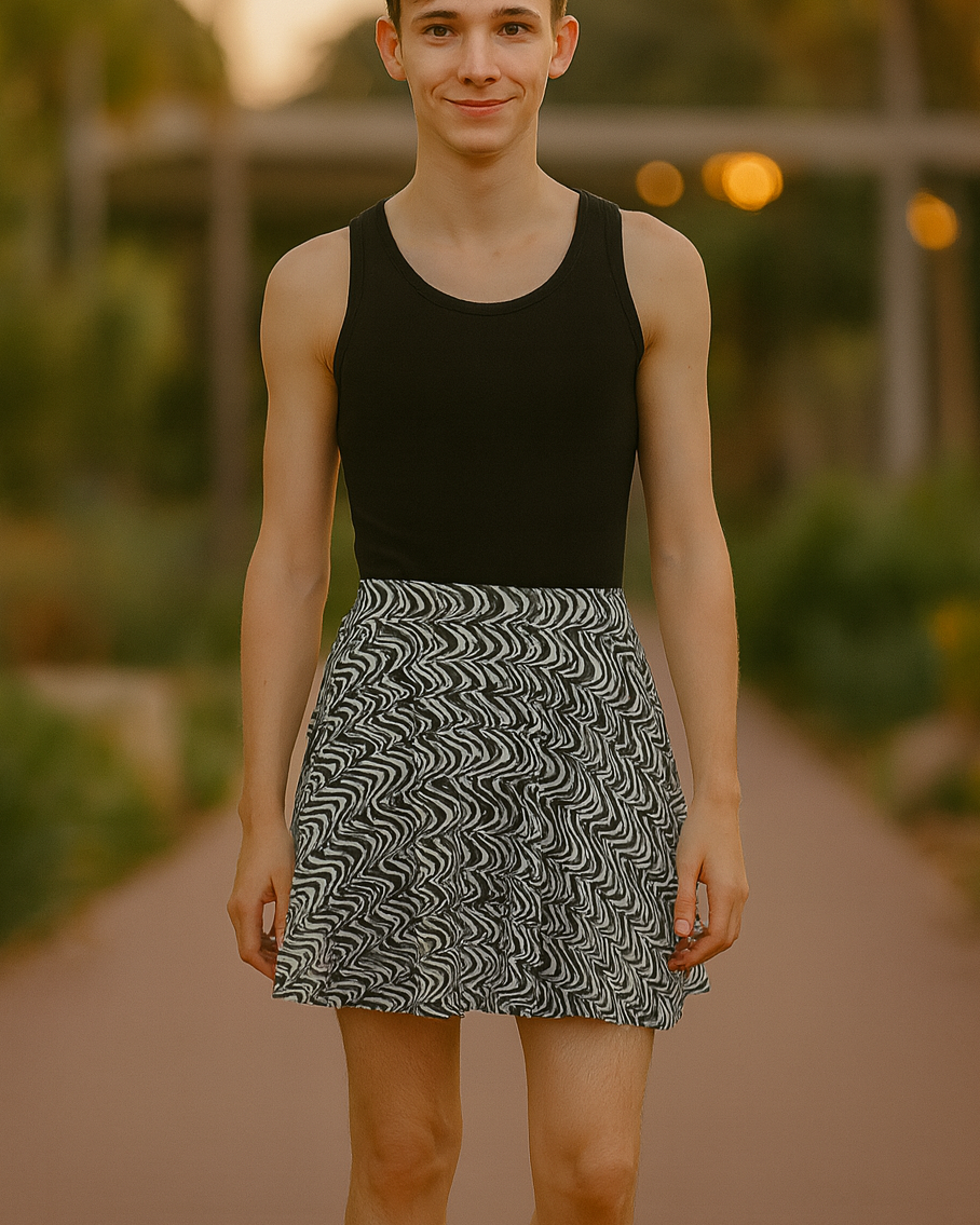 unisex femboy black and white skirt monochrome print