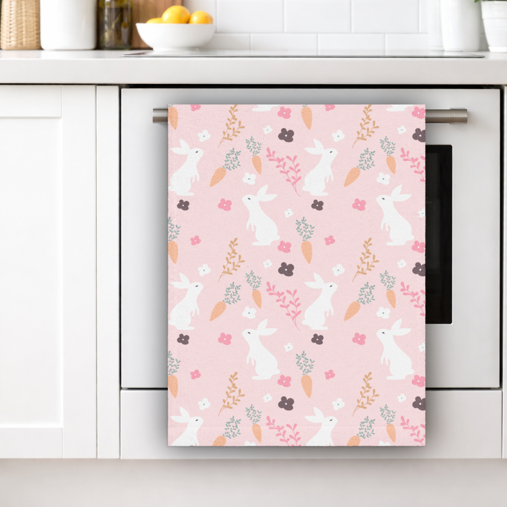 Pink Easter Bunny Kitchen Tea Towel ESHT44