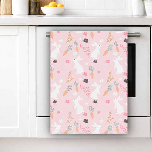Pink Easter Bunny Kitchen Tea Towel ESHT44