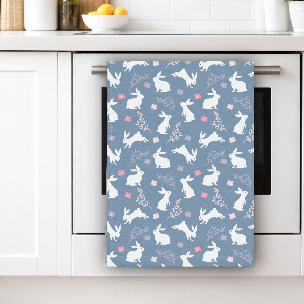 Blue Easter Bunny Kitchen Tea Towel ESHT42