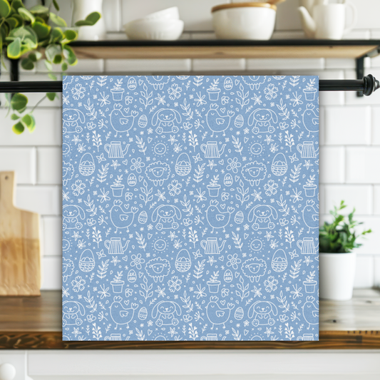 Blue Easter Doodle Kitchen Tea Towel ESHT31