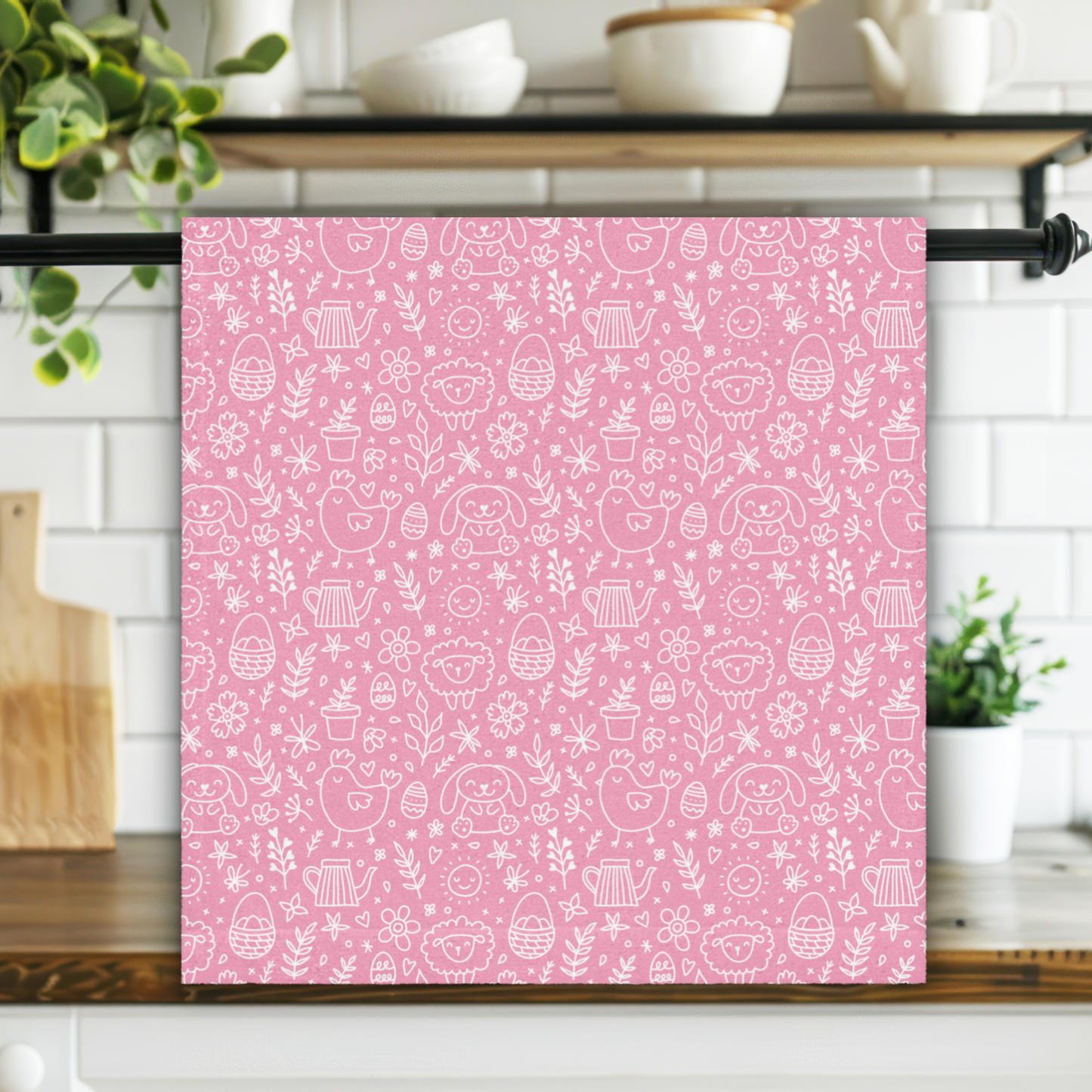 Pink Easter Doodle Kitchen Tea Towel ESHT33