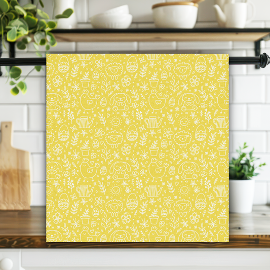 Yellow Easter Doodle Kitchen Tea Towel ESHT32