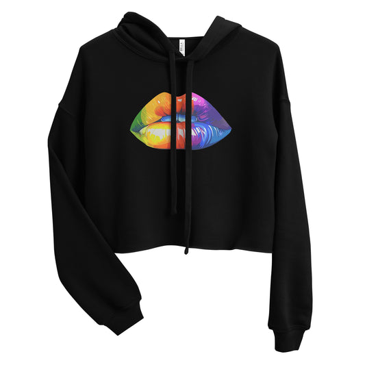 rainbow lips crop hoodie black front view
