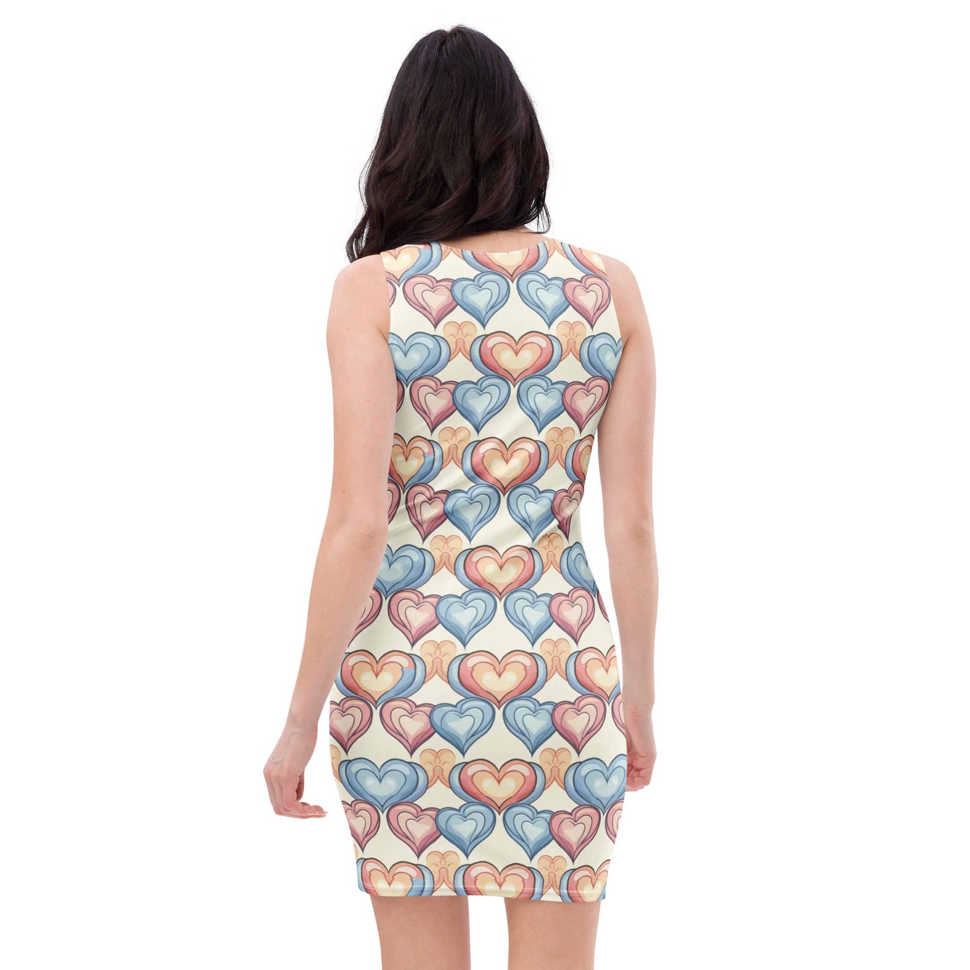 Inclusive gender-free bodycon dress featuring pastel heart design