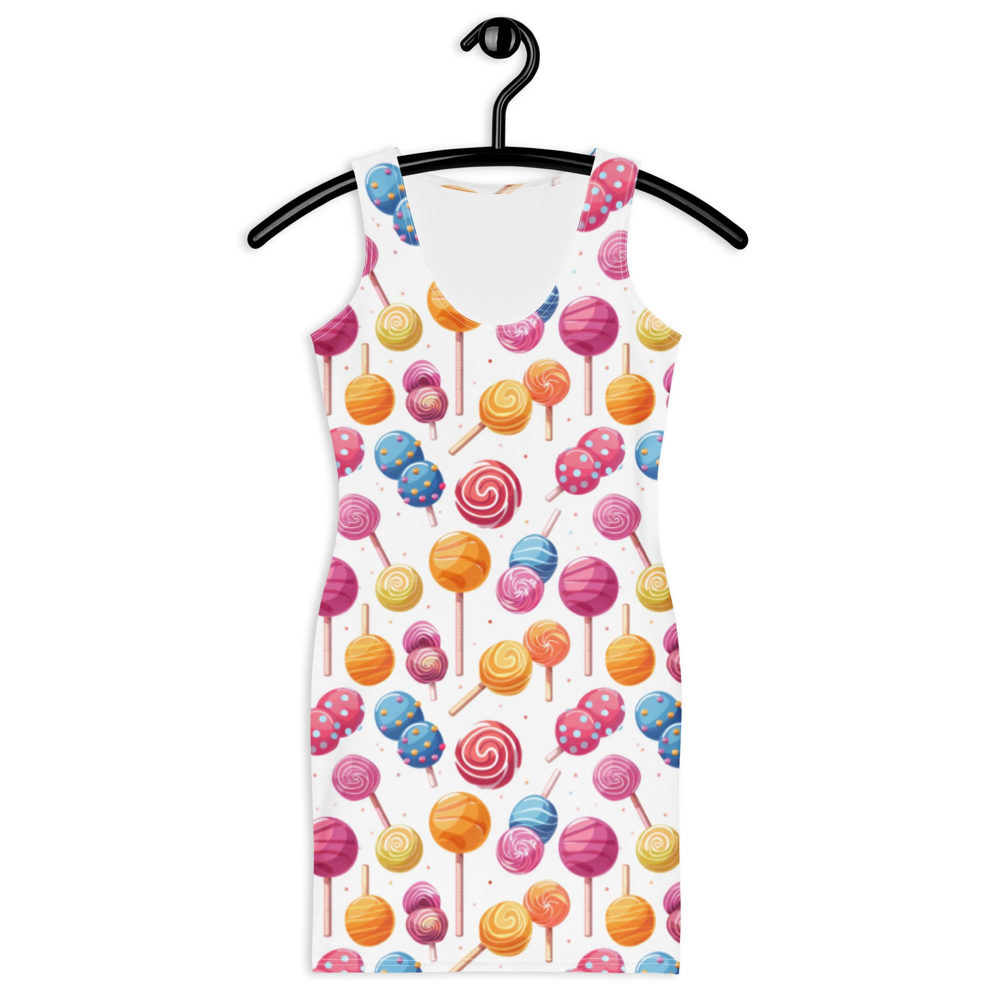 candy print bodycon dress lollipop pattern front view