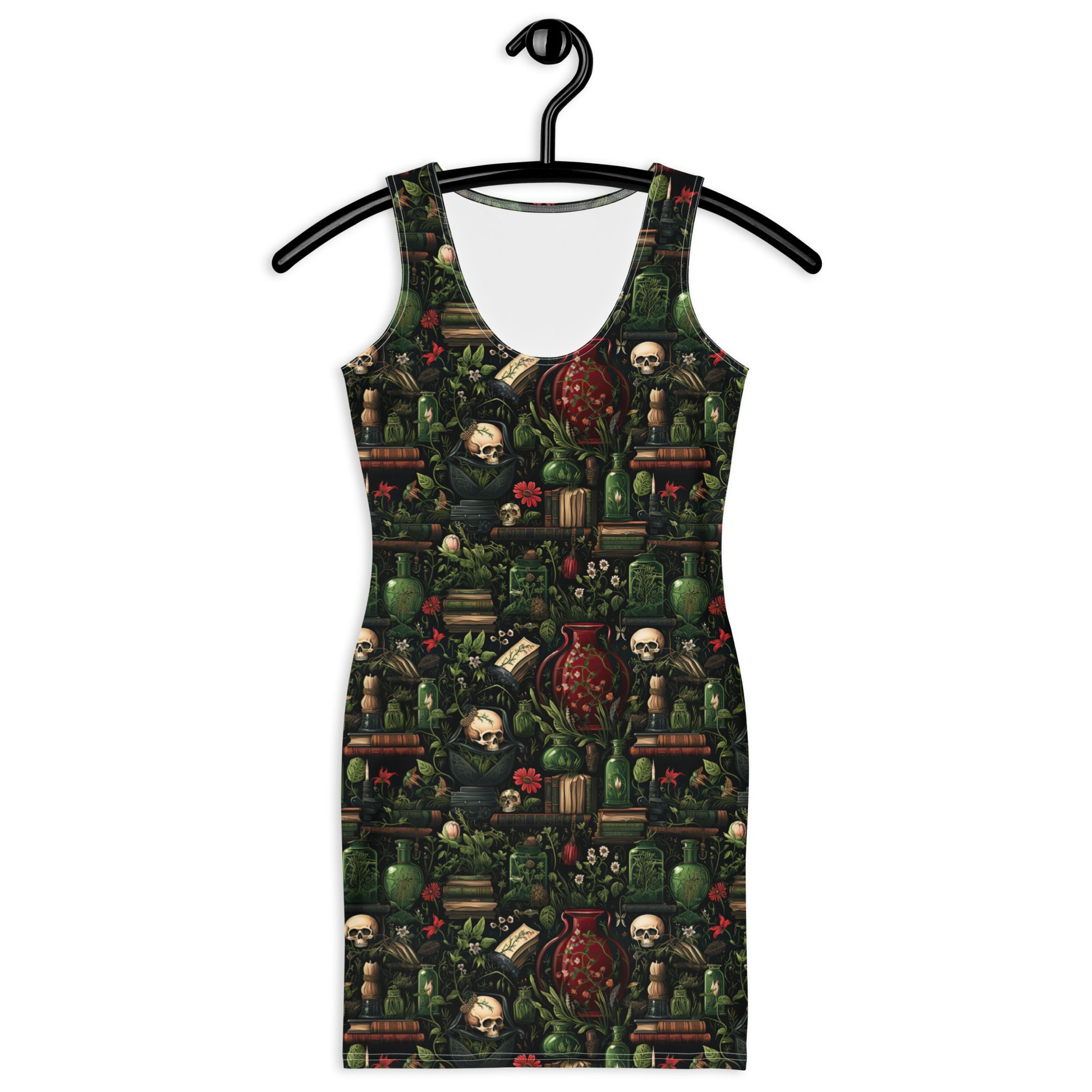 Gothic unisex bodycon dress with dark festive aesthetic and candlelight background