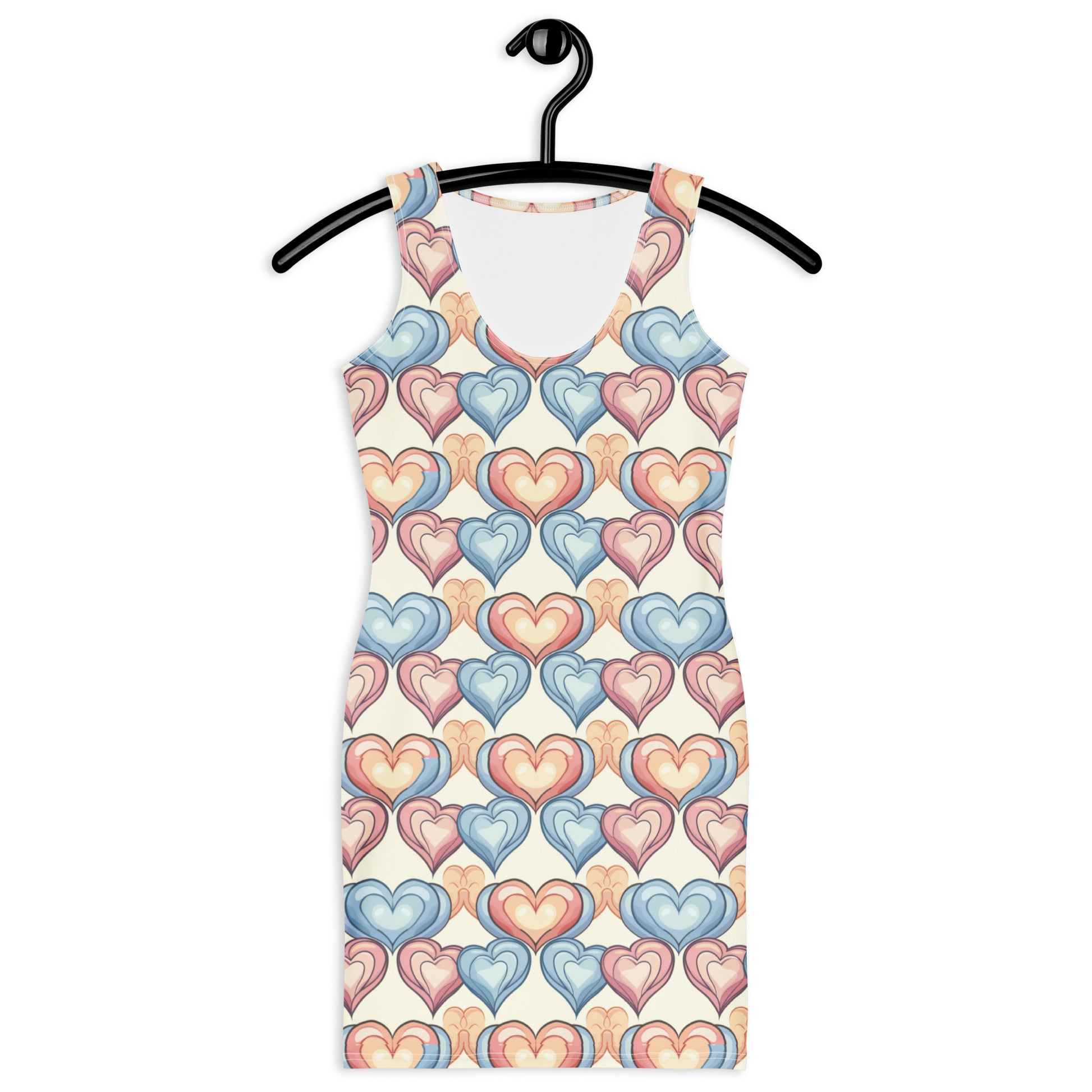 Femboy pastel-heart print bodycon dress front view