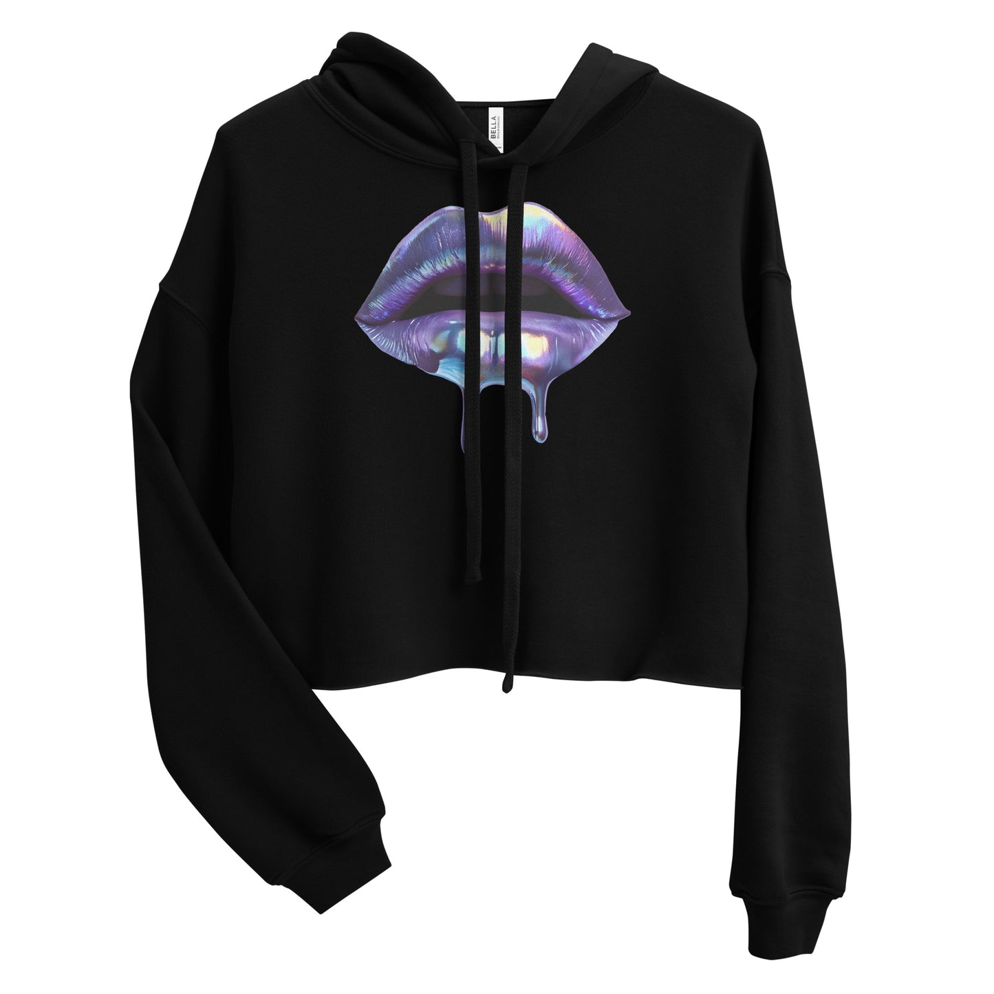 unisex cropped hoodie holographic lips graphic