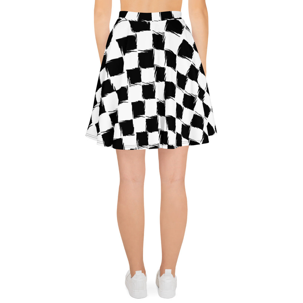 soft stretch checker pattern skirt close up