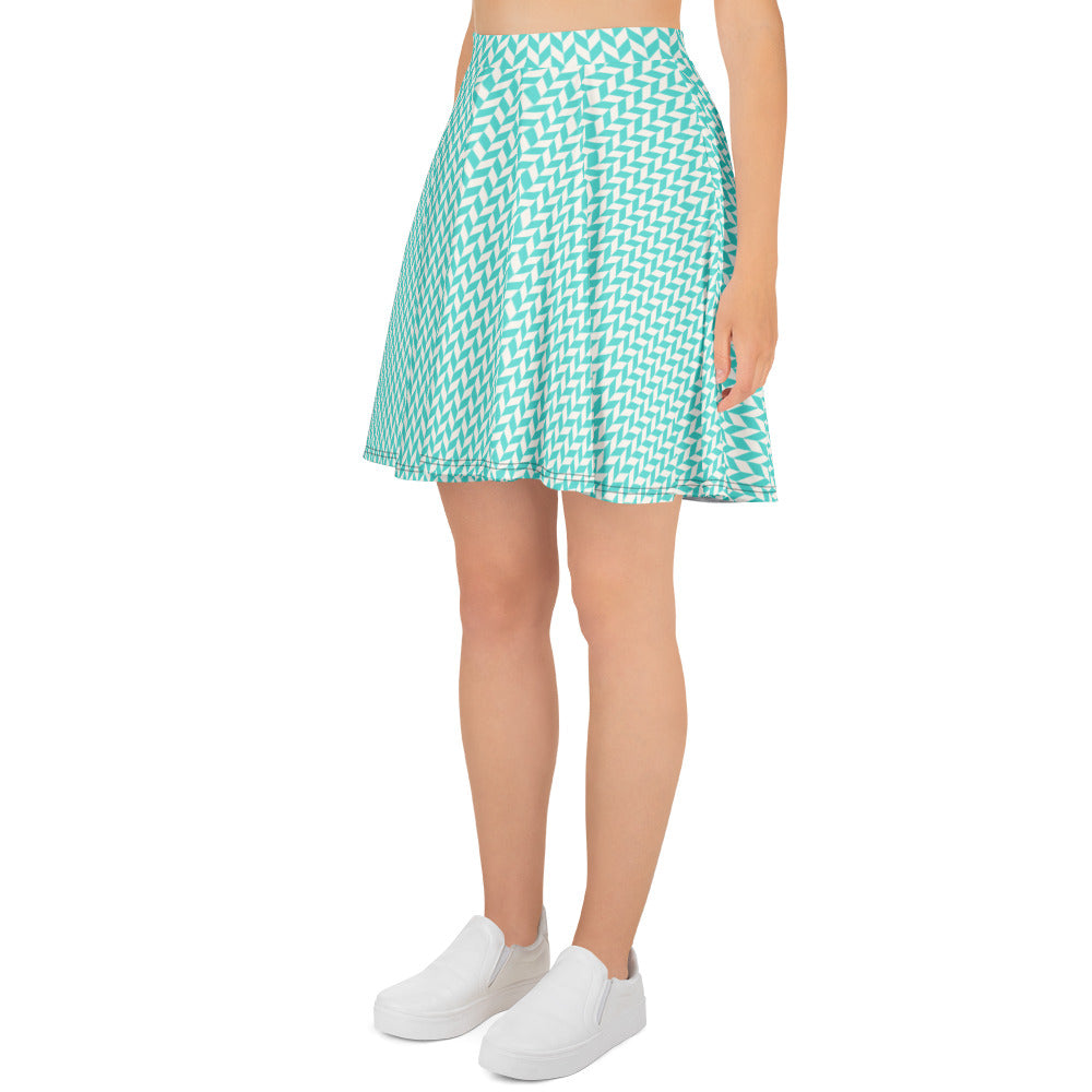 mint geometry skater skirt elastic waistband detail