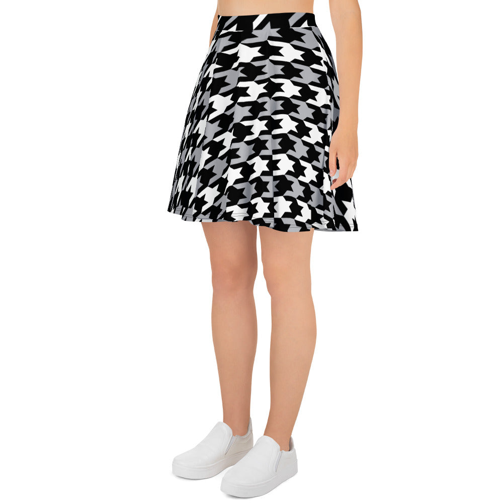soft stretch houndstooth skater skirt fabric detail