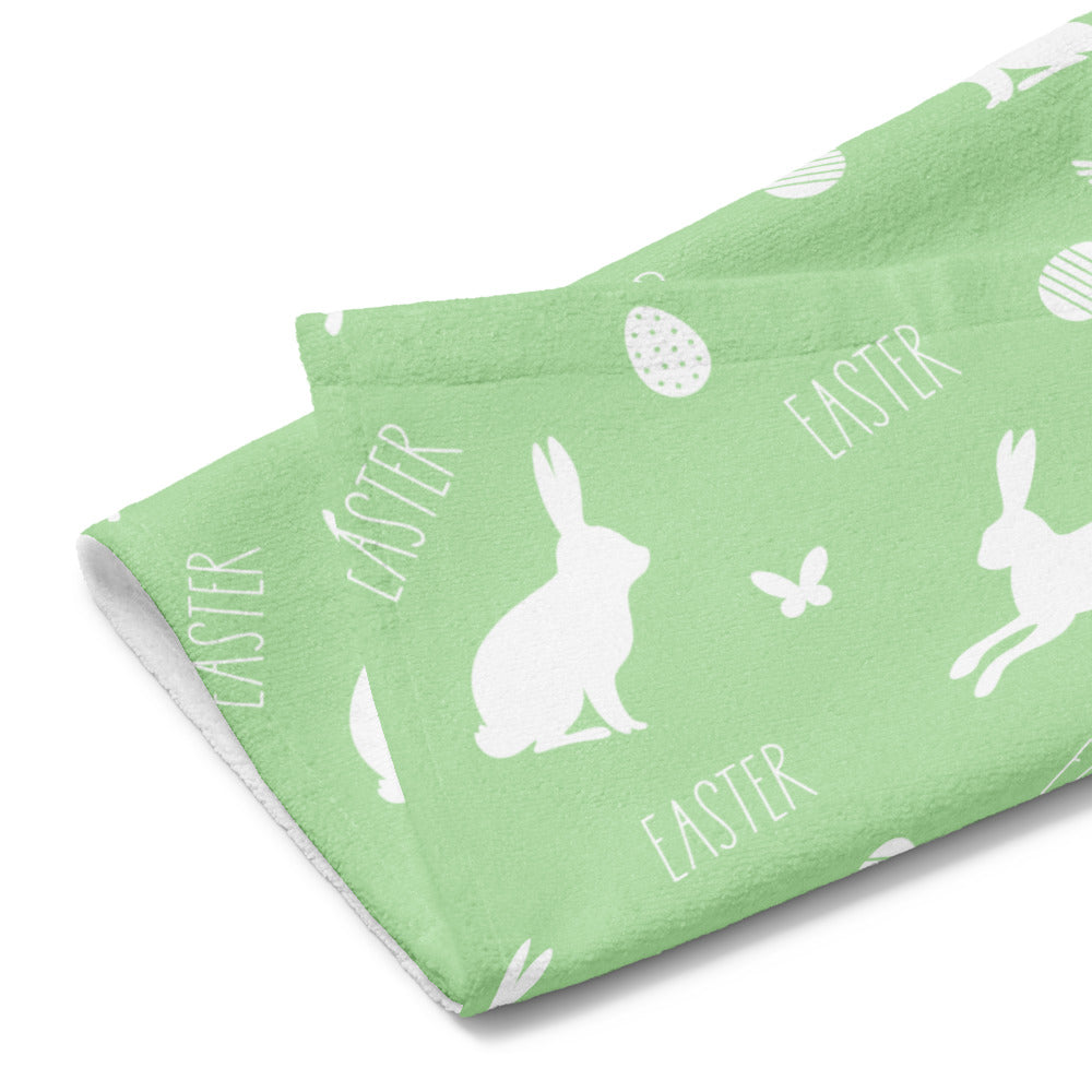 Green Easter Bunny Kitchen Tea Towel EAHT13
