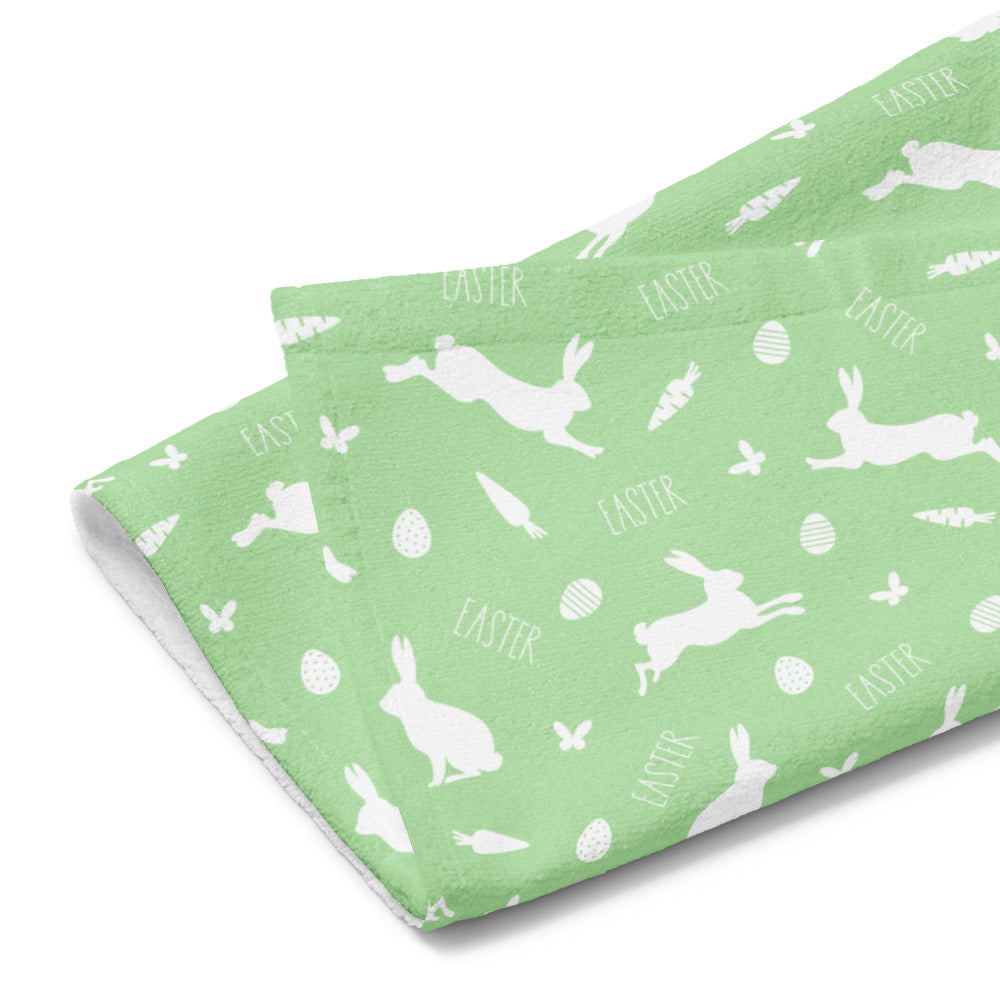 Green Easter Bunny Pattern Kitchen Tea Towel EAHT14