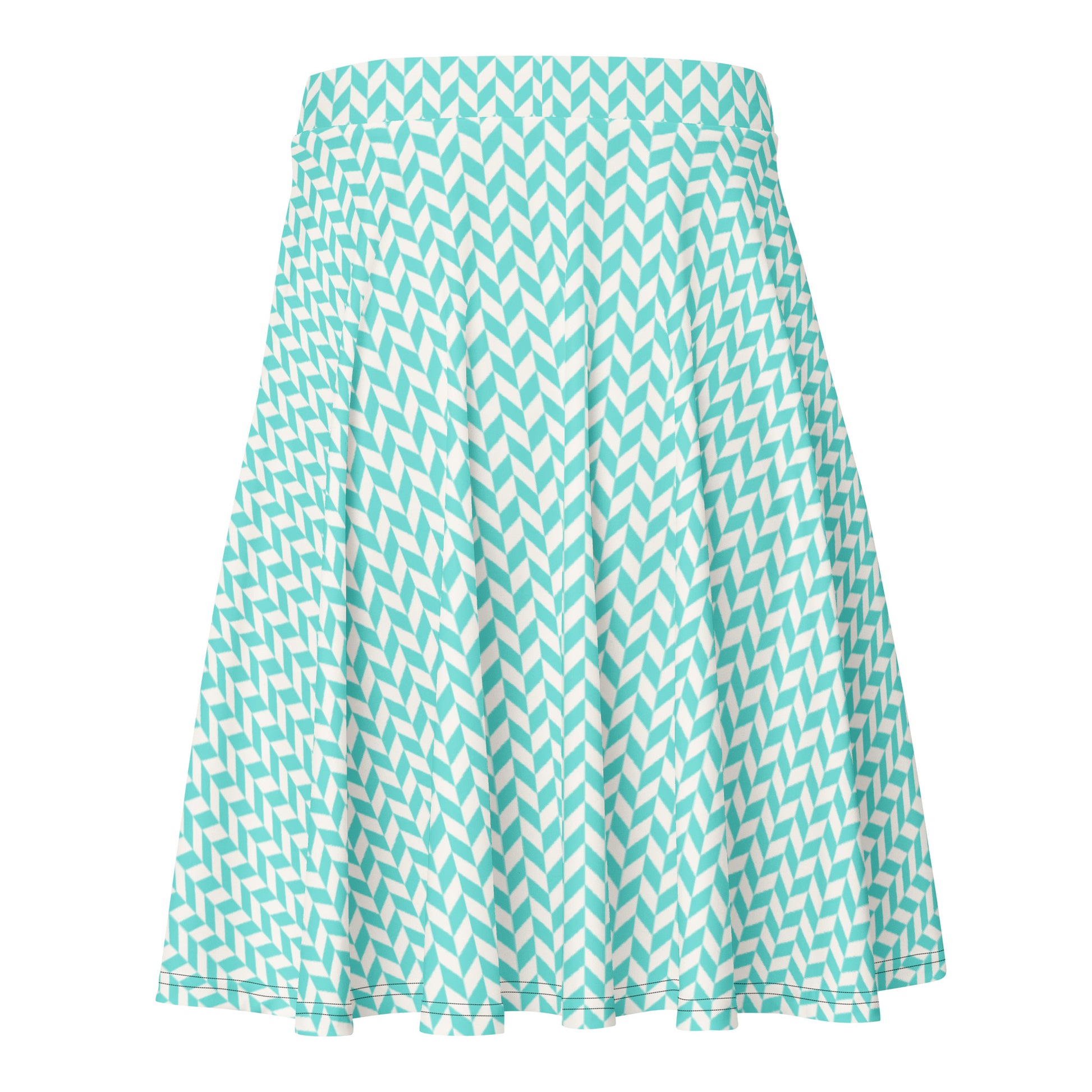 gender-neutral skater skirt mint herringbone geometry print