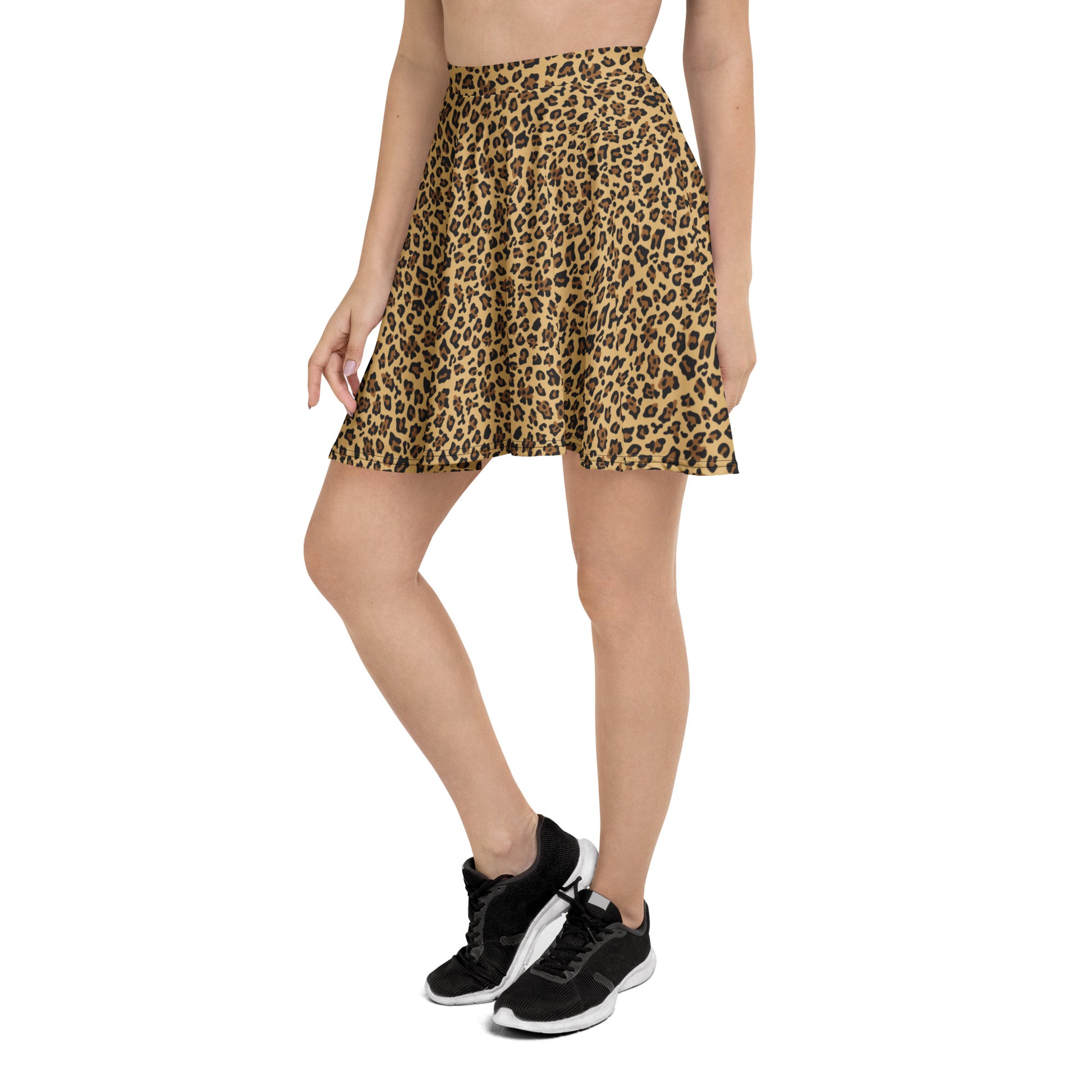 gender-neutral leopard skirt with sneakers